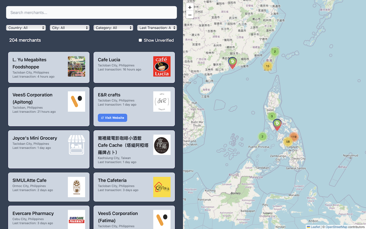 Paytaca Merchant Map Interface